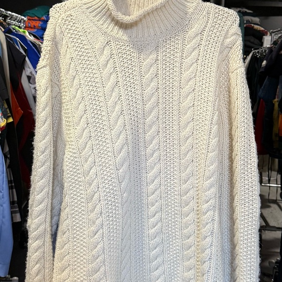 Aime Leon Dore Cable Knit Sweater Ivory Wool Mens Size L Pullover Long Sleeve